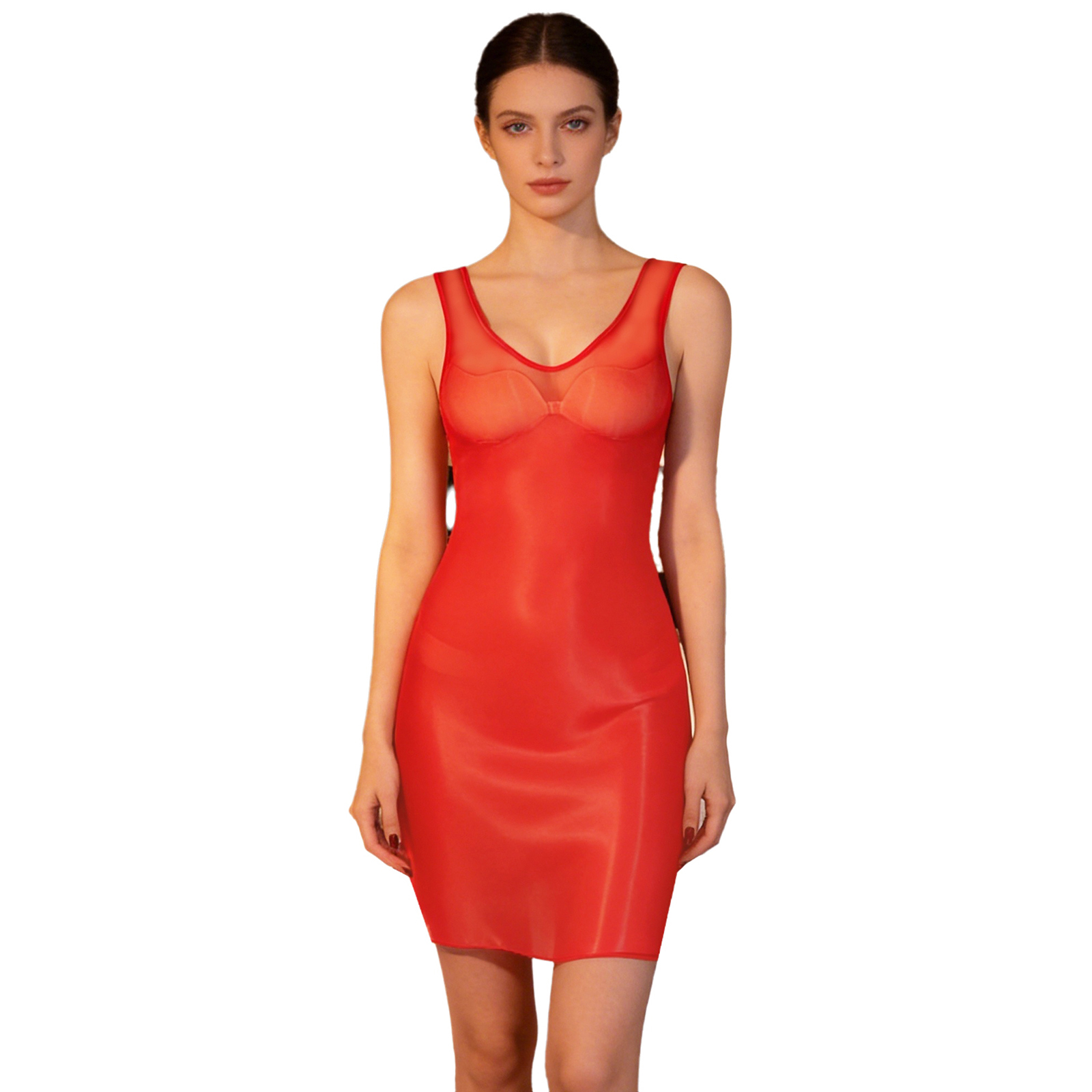 Babydoll Chemise Night - Gaun Bodycon Wanita Mengkilap Transparan Tanpa