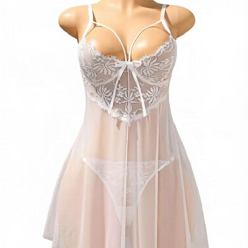Babydoll Chemise Night - Gaun Lingerie Babydoll Wanita Berwarna Putih