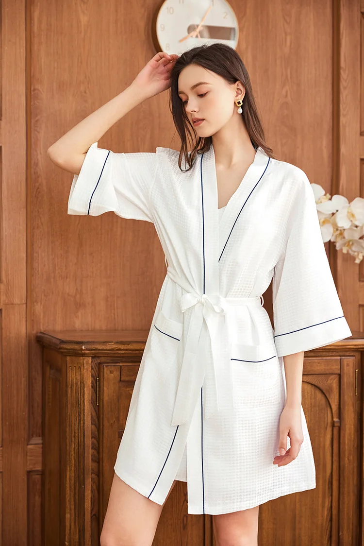 Robe Silk Women - Wafel Jacquard 100% Sutra Murbei Jubah
