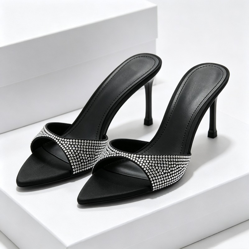 Slip Dress Satin - Sepatu Hak Tinggi Berhias Rhinestone Wanita