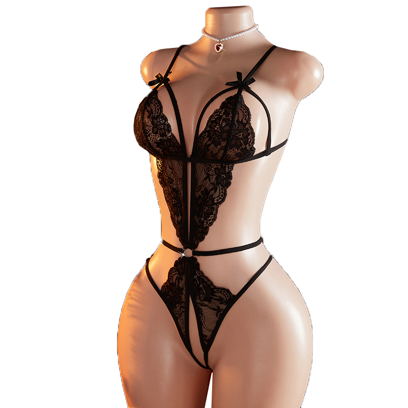 Lingerie Renda Hitam Berongga  - Lace Teddy Lingerie ulasan dan harga