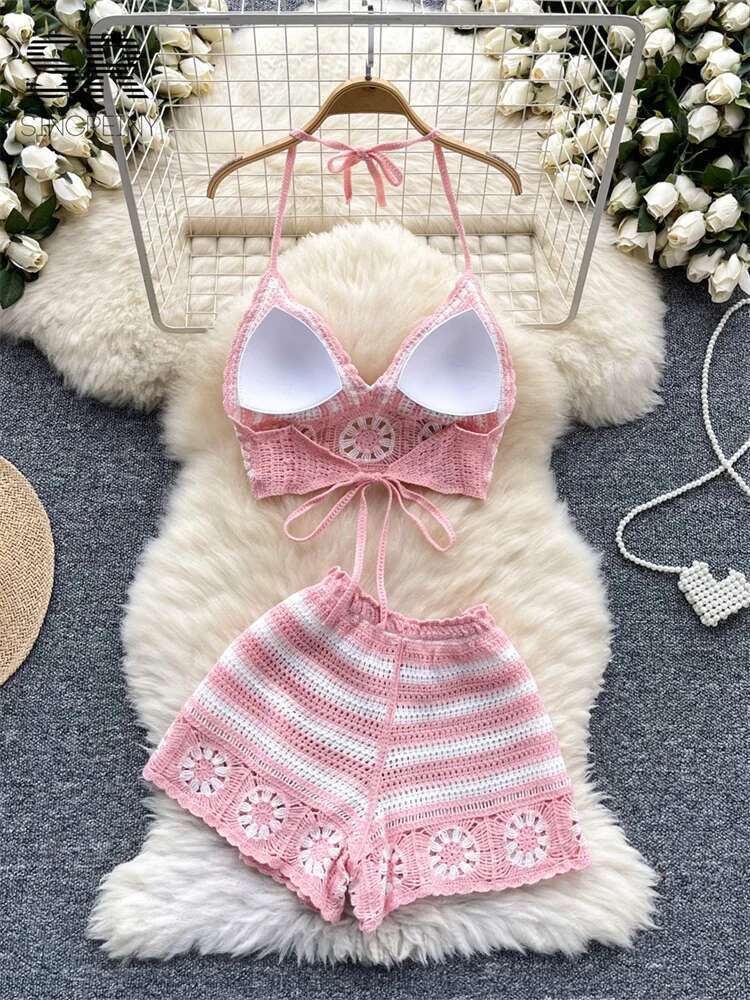 Setelan 2 Potong Rajutan Libur - Cami Top Lace ulasan dan harga