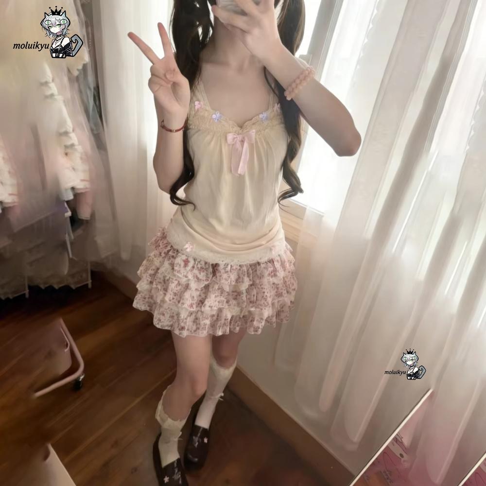 Set Pakaian Wanita Y2K 2 Poton - Cami Top Lace ulasan dan harga