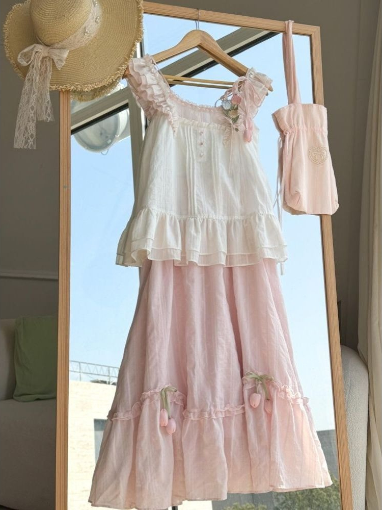 Set Dua Potong Dekorasi Tulip  - Cami Top Lace ulasan dan harga