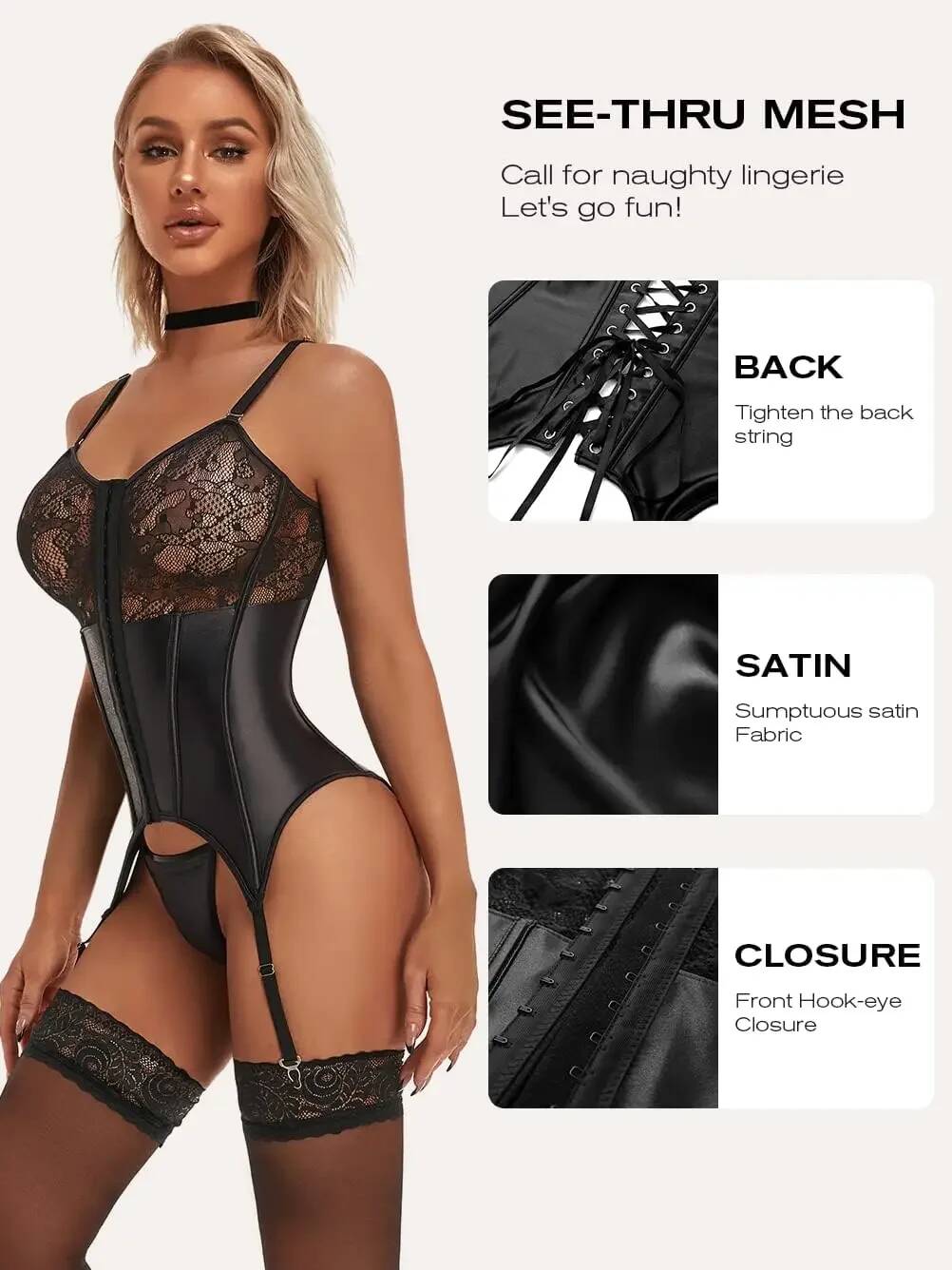 Set Lingerie Renda Seksi Wanit - Lace Teddy Lingerie ulasan dan harga